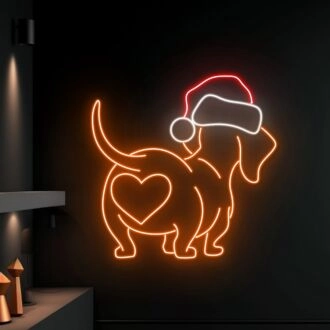 Beleuchten Sie Ihr Zuhause, Büro oder Ihre Weihnachtsfeier mit dem festlichen Schein des Dackel-Weihnachtsmütze-LED-Neonzeichens - Perfekt für jede Weihnachtsfeier.