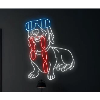 Verschönern Sie Ihr Restaurant, Ihre Bar oder Küche mit einem Dackel-isst-Wurst LED-Neonschild - Perfekt für Essensdekoration und eine skurrile Atmosphäre.