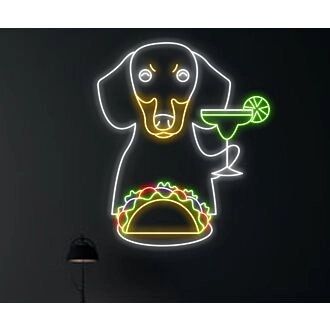 Erhellen Sie Ihren Raum: Dackel isst Tacos und trinkt Margarita LED-Neonschild, perfekt für Heimdekoration, Bars und Feiern.