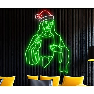 Verschönern Sie Ihre Weihnachtszeit: Perfekt für Zuhause, Büro und Ladendekoration mit Jesus Christus Weihnachtsmütze LED-Neonlicht Weihnachtsdekoration LED-Neonlicht.
