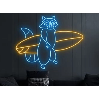 Raccoon Hold Surfboard Led Neon Sign