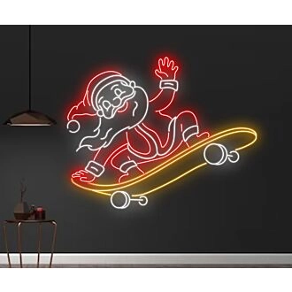 Santa Claus Skateboarding Led Neon Sign