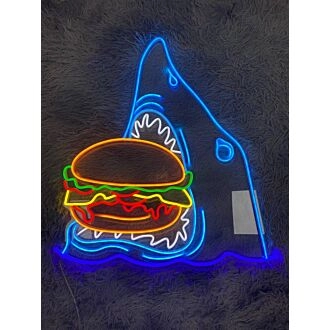 Hai isst Hamburger Neonlichtschild Lustiges Hai-Schild Cooles Hai-Neonlicht.
