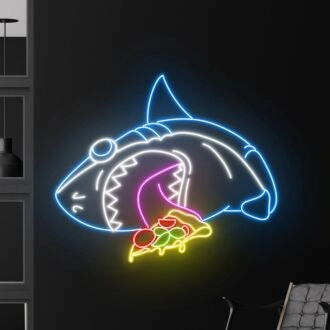 Shark Eat Pizza Led Neon Sign Funny Shark Shark Neon Light
