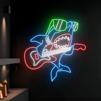 Hai, der Gitarre spielt, LED-Neonschild, Meeresdekoration.