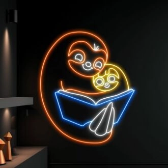 Faultier liest Buch LED Neonschild Buchliebhaber Neonlicht Faultier LED Licht Buchladen Dekor.