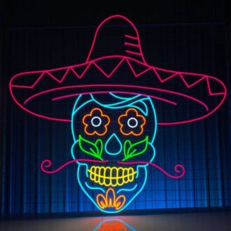 Zuckerschädel Mexikanische Skelett Bunte LED-Leuchtreklame Weihnachtsdekoration.