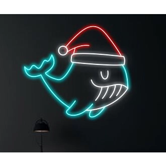 Whale Fish Christmas Hat Led Neon Sign Whale Fish Christmas Led Sign Christmas Neon Sign