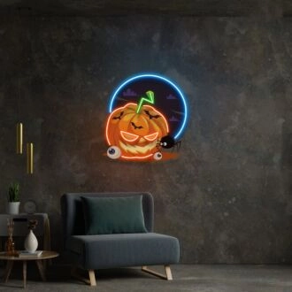 Kürbisspinne LED UV Neon Schild Halloween Dekoration Innen für Zuhause