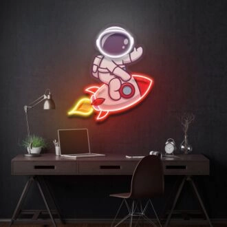 Raketenastronaut Leuchtkunstwerk Weltraum LED UV Neonschild
