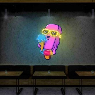 Cooles Eiscreme-Neonkunst-Extravaganza unter UV-Licht.