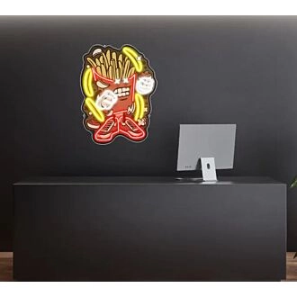 Pommes Frites Cartoon UV Licht Neon Kunst und einfache Installation
