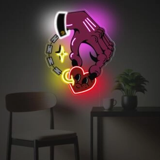 Bösartige Hand, die ein Herz hält LED Neonschrift Acrylkunstwerk