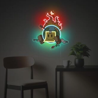 Brennende Erde mit Haftnotizen LED Neon Acrylkunstwerk