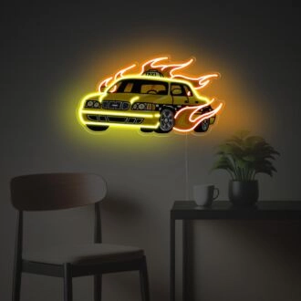Feuerndes Gelbes Taxi LED Neon Acrylkunstwerk