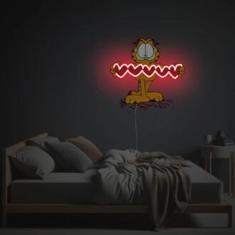 Garfield mit rotem Herz LED Neon Acrylkunstwerk