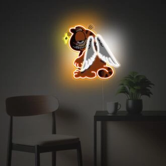 Garfield mit weißen Flügeln LED-Neon-Acrylkunstwerk.
