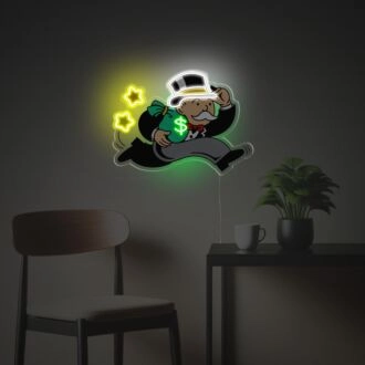 Ein Gentleman, der mit einer Geldtasche rennt, LED-Neon-Acrylkunstwerk