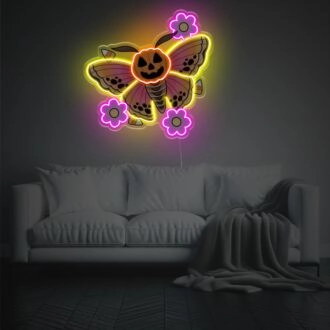 Halloween Kürbis Schmetterling mit Blumen LED Neon Acryl Kunstwerk