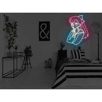 Anime-nachdenkliches Mädchen Neonschild