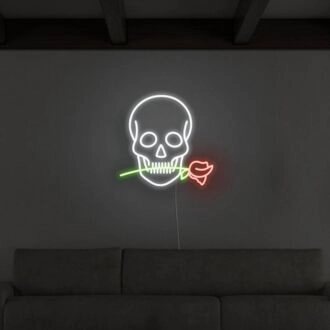 Totenkopf mit Rose Neonschild