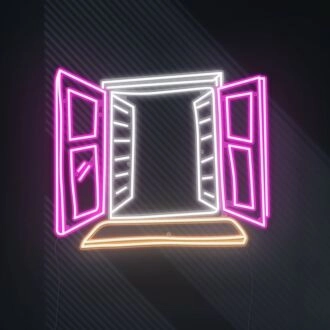 Rosa-Fenster-Ausblick-Neonschild