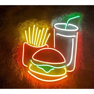 Burger Potato Chips Drink Fast Food Neon Sign
