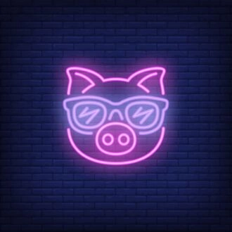 Cute Cartoon Pink Pig Sunglasses Neon Sign