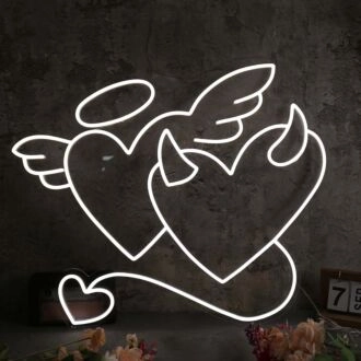 Angle And Devil Heart White Neon Sign