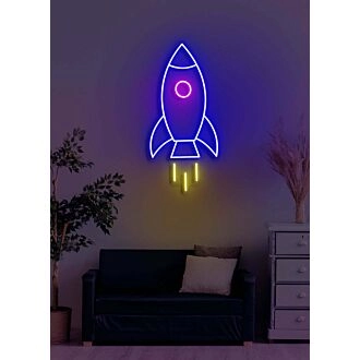 Rakete Neon hochfliegend mit Ambition und Träumen
