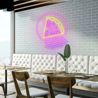 Customize Pizza Slice Circle Delight in Every Slice with Neon