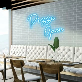 Pizza Open Welcome Pizza Lovers with Bright Neon