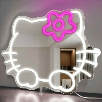 Cute Anime Cat Mirror Neon Sign