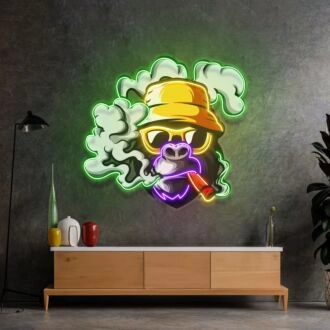 Gelber Hut Affe führte Neon Schild Licht Pop Art.