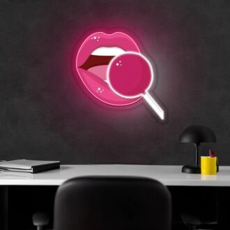 Neonschild mit rosa Lippen X Acrylkunstwerk