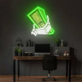 Geldhände Leuchtendes Neon-Acrylkunstwerk