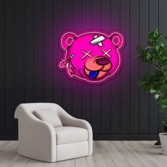 Toter Bären-Cartoon-Neonschild X Acrylkunstwerk