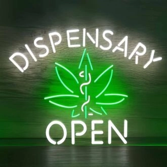 Dispensary Open Hemp Leaf Neon Sign
