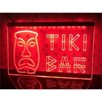 Tiki Bar Bamboo Mask Hanging Neon Sign