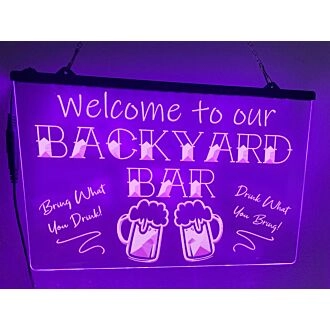 Welcome To Our Backyard Bar Hanging Neon Sign