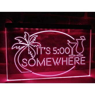 It's 5:00 Somewhere Bar Hanging Neon Sign