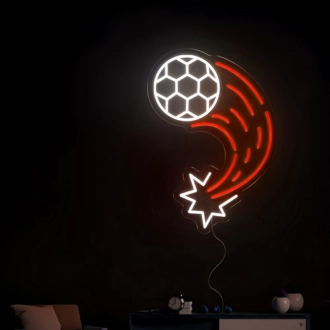 Neonlicht der Flugbahn eines Fußballes