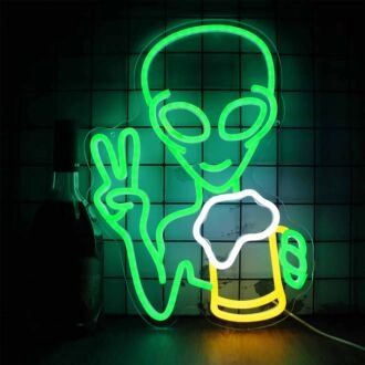 Happy Alien Drinking Neon Sign