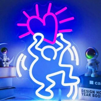 Single Abstract Figure Holding Heart Neon Light