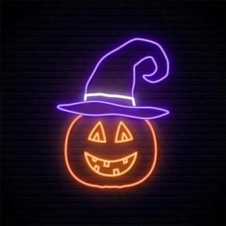 Halloween Pumpkin with Hat and Smile Neon Sign