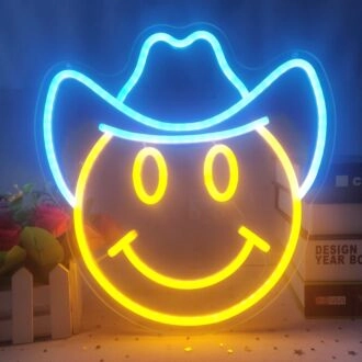Smiley-Gesicht mit Cowboyhut Neonzeichen