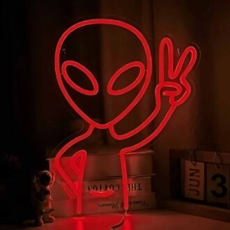 Alien Peace Sign Neon Sign