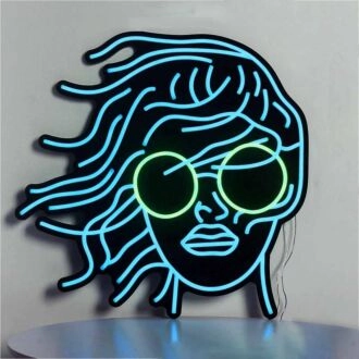 Female Headshot With Sunglasses Neon Black Backsplash