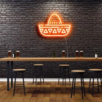 Cartoon Mexican Hat Sombreros Neon Sign for Festive and Fun Spaces