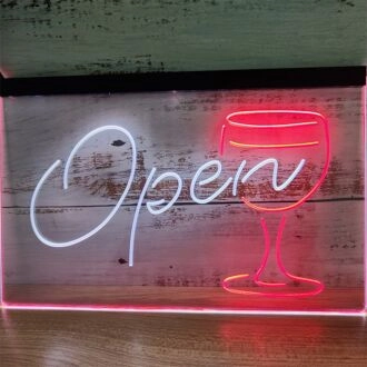 Open Wine Glass Cocktails Dual LED Neon Sign for Bars and Social Spaces